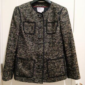 Worth Petites Black & Gray Linen, Wool, Mohair & Alpaca Jacket